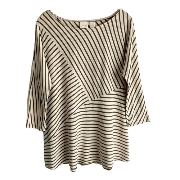 Chico's Women's Lovely Striped Tee Tunic Top 0/XS Green & Cream Dolman Sleeve - Picture 1 of 9
